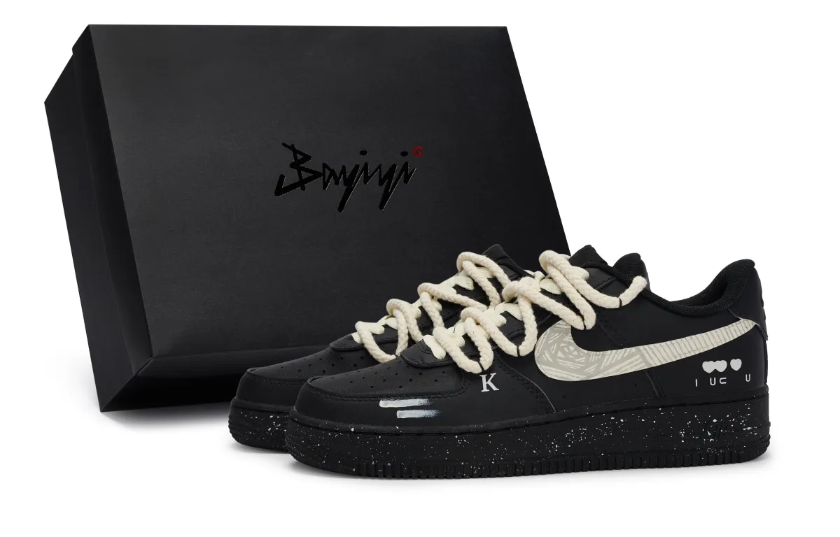 Nike Air Force 1 07 811 Manufacturing, Rose Poker Card, Special Shoe Box Low top Skateboard Shoes Unisex Black Yellow