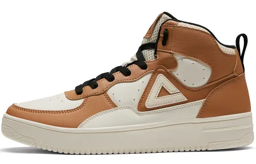 PEAK High top Skateboard Shoes Men's Brown Beige White