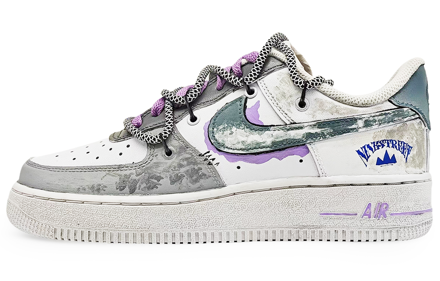 Nike Air Force 1 Coverage Slip Resistant And Abrasion Resistant Low top Skateboard Shoes Unisex Gray Blue