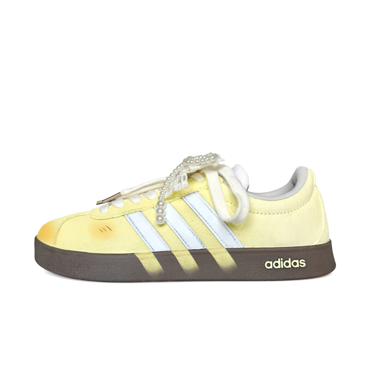 Adidas VL COURT 2.0 Abrasion Resistant Low top Skateboard Shoes Women's Cream Yellow