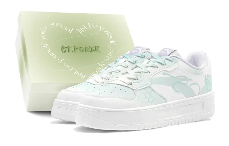 Anta Slip Resistant Abrasion Resistant Slip Resistant Abrasion Resistant Low top Skateboard Shoes Women's White Green