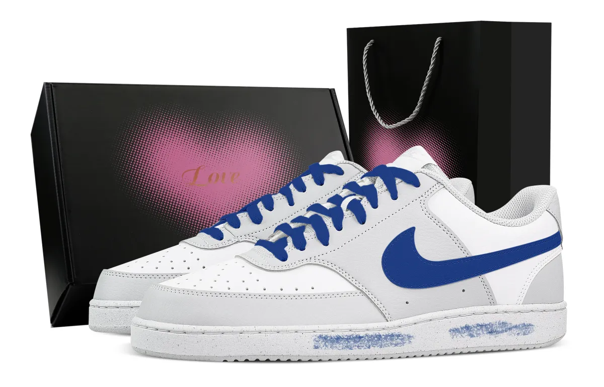 Nike Court Vision Ocean's Heart Heart Box Abrasion Resistant Low top Skateboard Shoes Men's White Blue