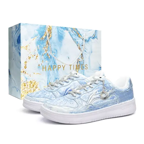 Li Ning Floating Boat Abrasion Resistant Slip Resistant Low top Skateboard Shoes Unisex White Blue Silver