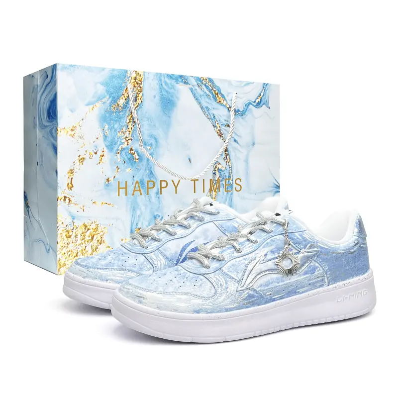 Li Ning Floating Boat Abrasion Resistant Slip Resistant Low top Skateboard Shoes Unisex White Blue Silver