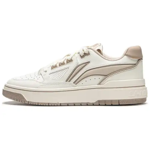 Li Ning BadFive Rising Stars Slip Resistant Abrasion Resistant Low top Skateboard Shoes Unisex White Beige