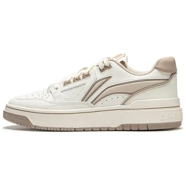 Li Ning BadFive Rising Stars Slip Resistant Abrasion Resistant Low top Skateboard Shoes Unisex White Beige