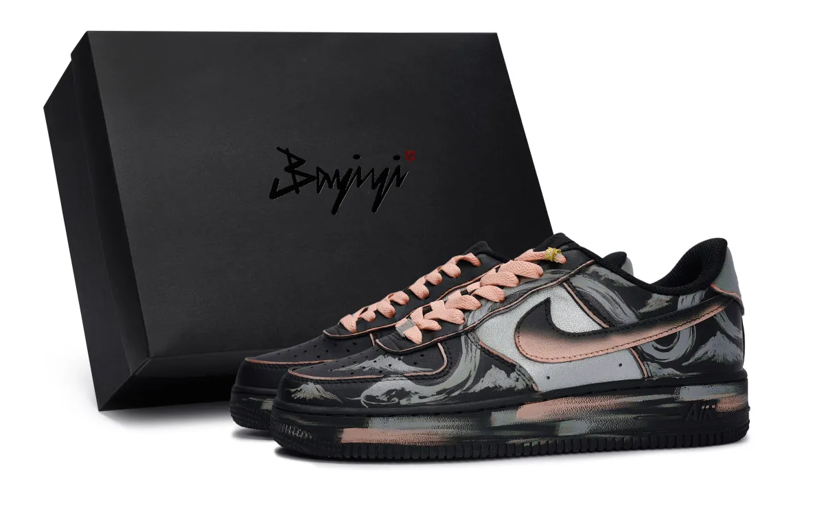 Nike Air Force 1 Slip Resistant Slip Resistant Low top Skateboard Shoes Unisex Black Silver Flesh Pink