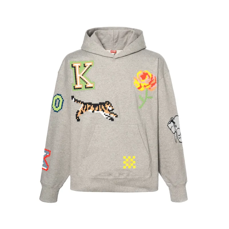 KENZO All Over Pixel Embroidered Oversized Fit Hoodie