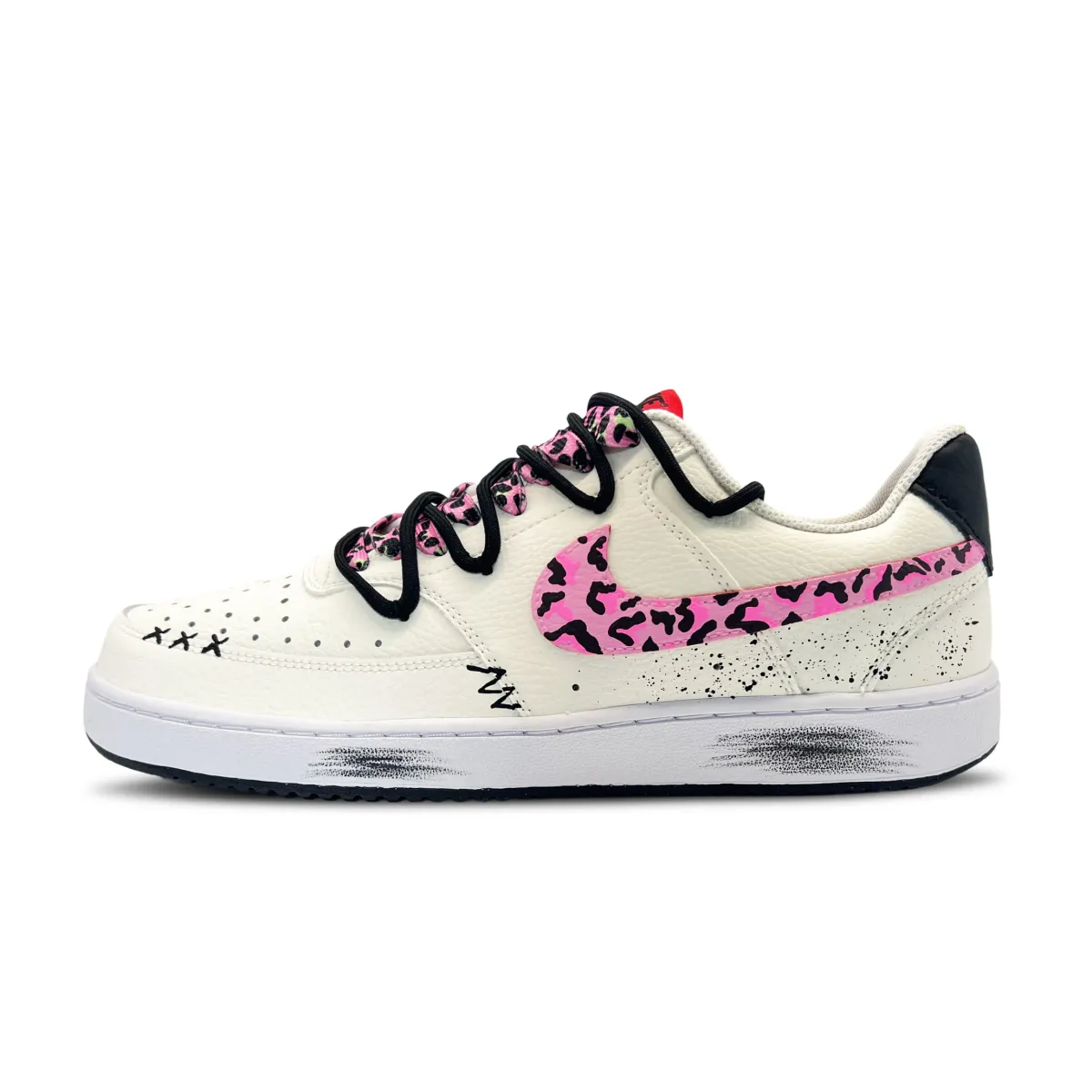 Nike Court Vision Pink Leopard Leather Thermal Abrasion Resistant Low top Skateboard Shoes Men's White Pink