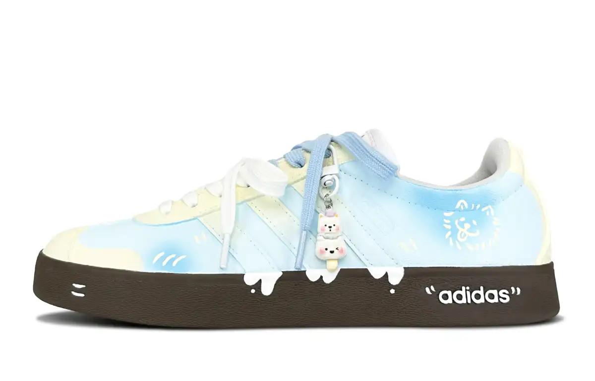 Adidas VL COURT 2.0 Puppy Ice Cream Abrasion Resistant Low top Skateboard Shoes Unisex Blue White