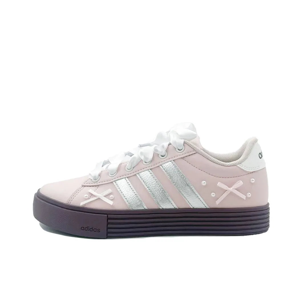 Adidas Daily 4.0 Synthetic Leather Abrasion Resistant Low top Skateboard Shoes Unisex Pink Silver