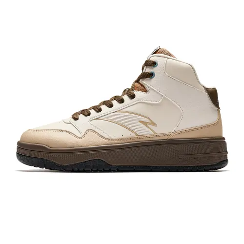 Anta Street Stubborn 3 Synthetic Leather High top Skateboard Shoes Men's Fish Belly White/Raw Wood/Musk Brown