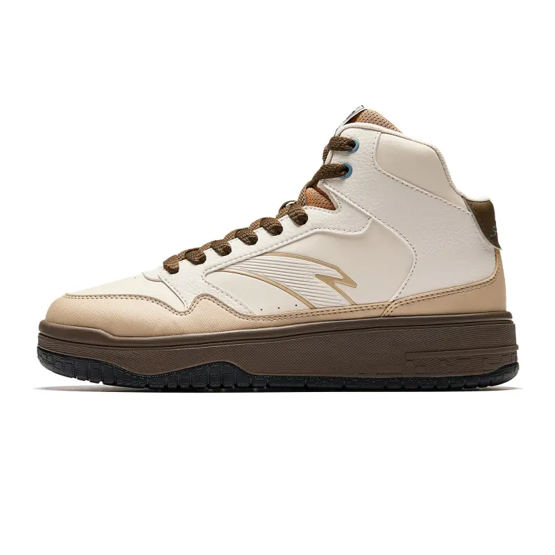 Anta Street Stubborn 3 Synthetic Leather High top Skateboard Shoes Men's Fish Belly White/Raw Wood/Musk Brown