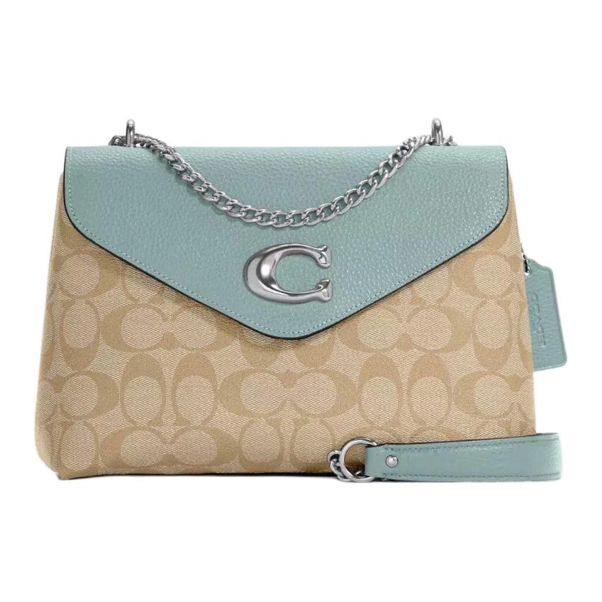 COACH Tammie Canvas With Leather Crossbody Bags Medium Women's Lake Aqua Green