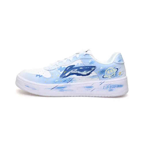 Li Ning Slip Resistant Cushioning Abrasion Resistant Low top Skateboard Shoes Unisex White Blue