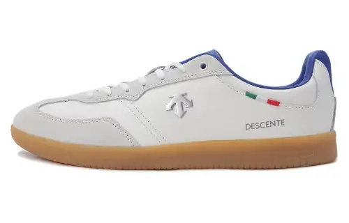 DESCENTE Edge Court Cow Leather Low top Skateboard Shoes Unisex White Blue