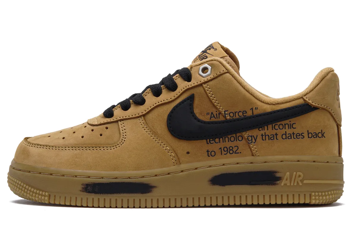 Nike Air Force 1 Black Oat Slip Resistant Abrasion Resistant Low top Skateboard Shoes Unisex Wheat