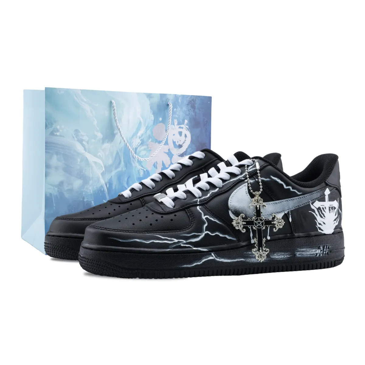 Nike Air Force 1 Dark Cross Abrasion Resistant Low top Skateboard Shoes Unisex Black