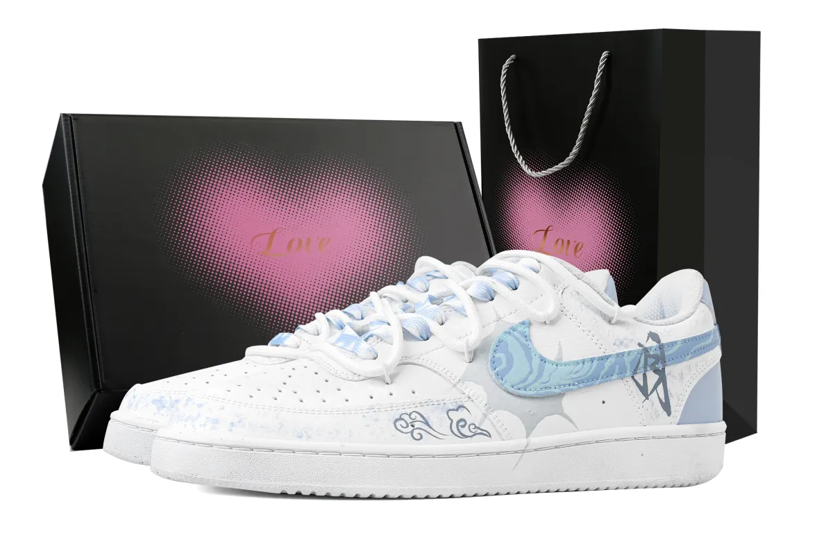 Nike Court Vision 1 Icy Frost Moon Heart Box Abrasion Resistant Low top Skateboard Shoes Men's Gray Blue