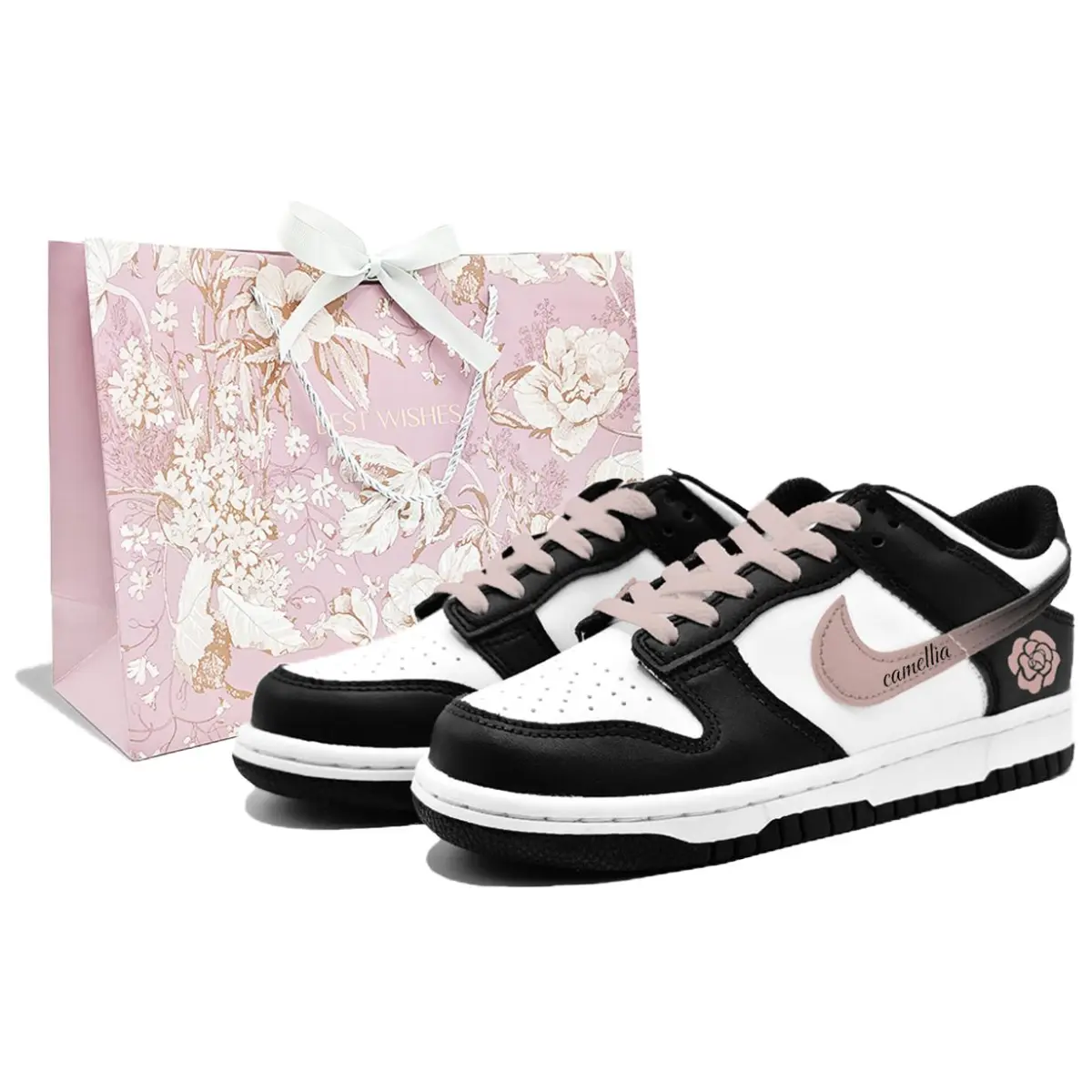 Nike Dunk Cushioning, Wear Resistant Low top Skateboard Shoes Unisex Black Pink