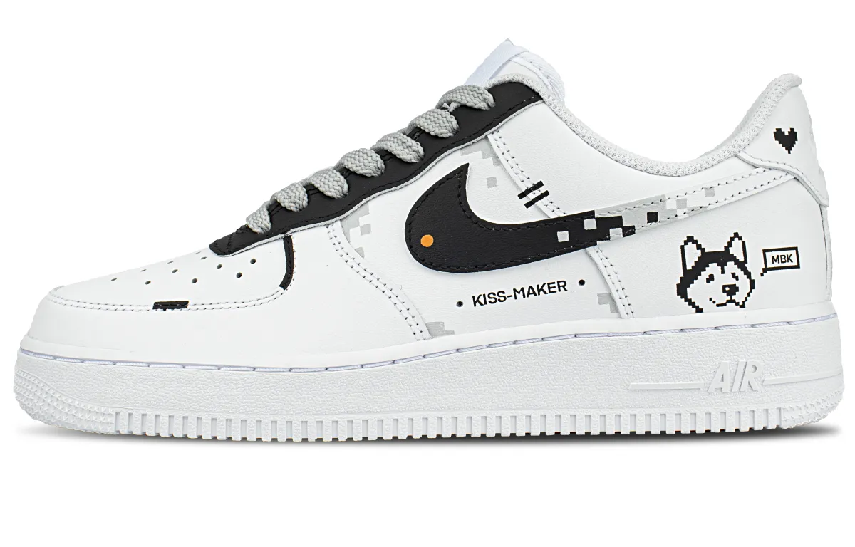 Nike Air Force 1 Pixel Cute Dog Design Cushioning Low top Skateboard Shoes Unisex White
