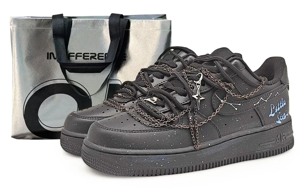 Nike Air Force 1 Coverage Abrasion Resistant Low top Skateboard Shoes Unisex Black