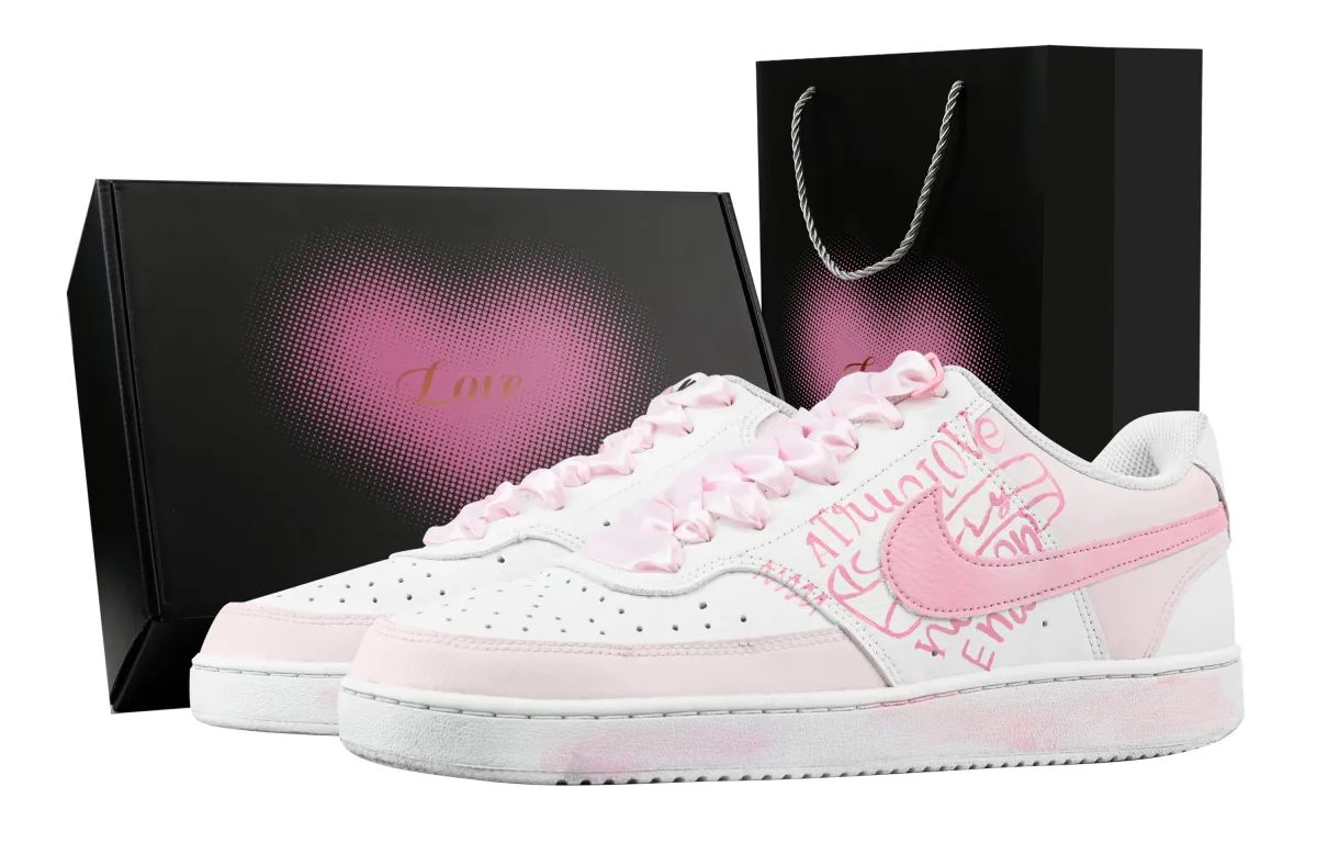 Nike Court Vision 1 Heartbeat Combat, Heart Box Abrasion Resistant Low top Skateboard Shoes Men's Pink White