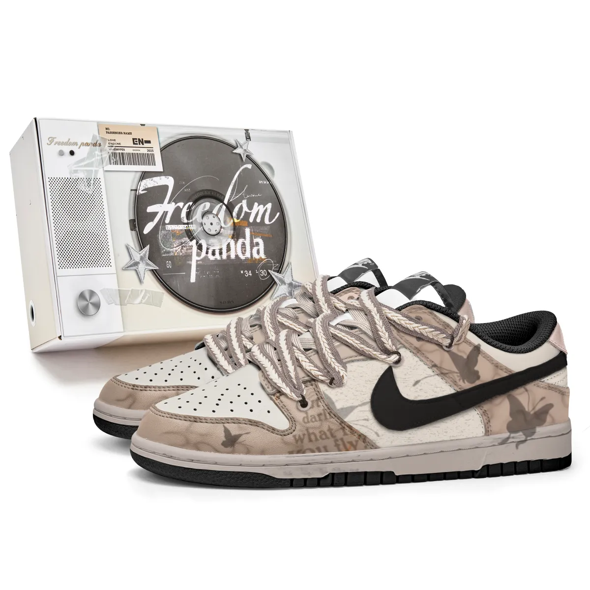 Nike Dunk Freedom Panda, Box, Butterfly Lady Slip Resistant Abrasion Resistant Low top Skateboard Shoes Unisex