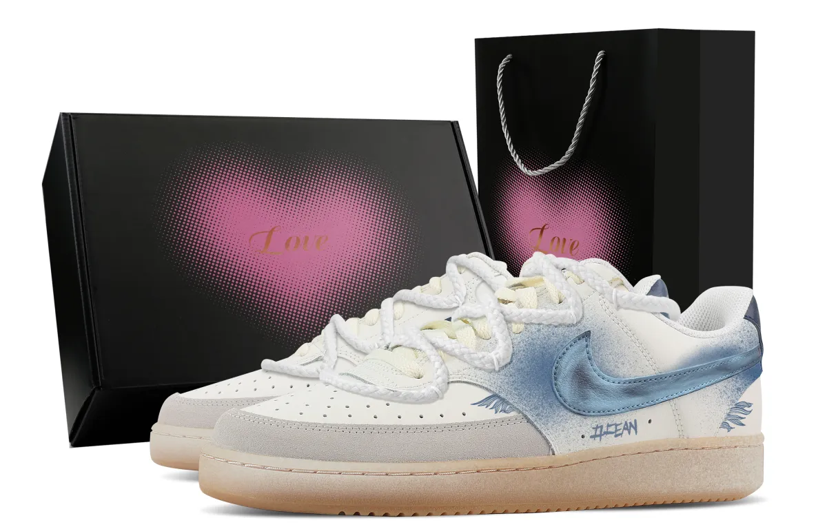 Nike Court Vision Feather Hope, Heart Box Abrasion Resistant Low top Skateboard Shoes Men's