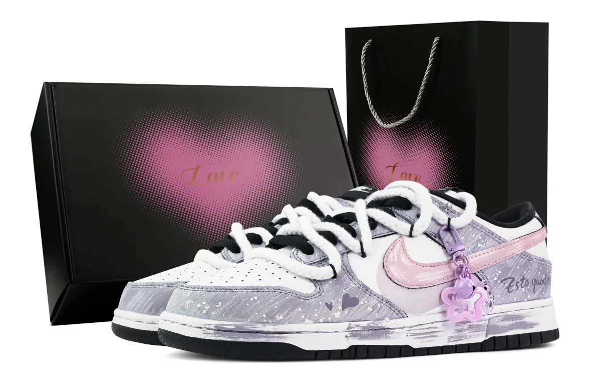 Nike Dunk Purple Palace Ballad, Heart Box Abrasion Resistant Low top Skateboard Shoes Unisex Purple White