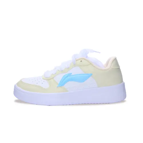 Li Ning Floating Boat Slip Resistant, Lightweight, And Breathable Low top Skateboard Shoes Women's White Yellow Blue