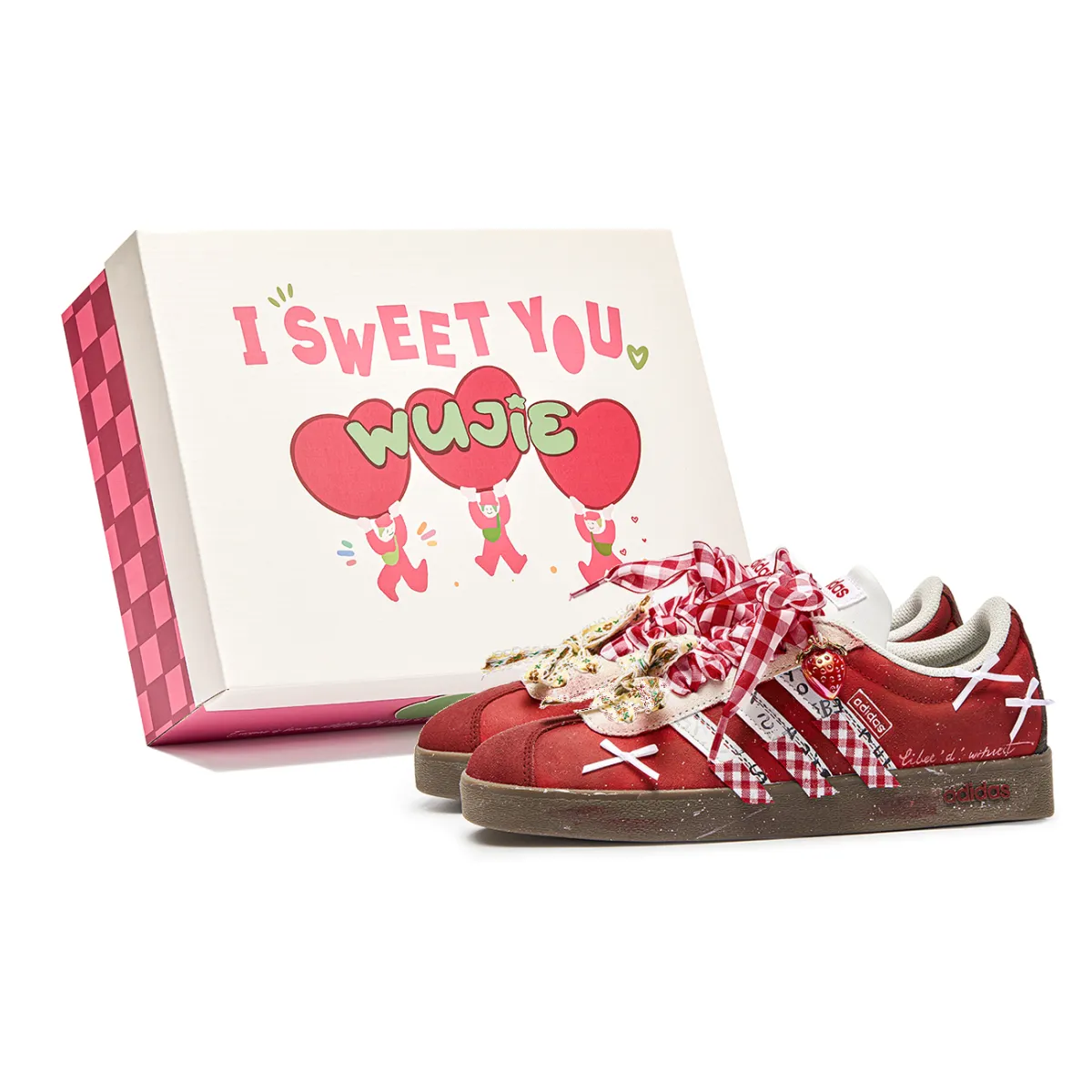 Adidas VL COURT 2.0 WuJie, Box, Strawberry Cushioning Low top Skateboard Shoes Unisex Red Brown