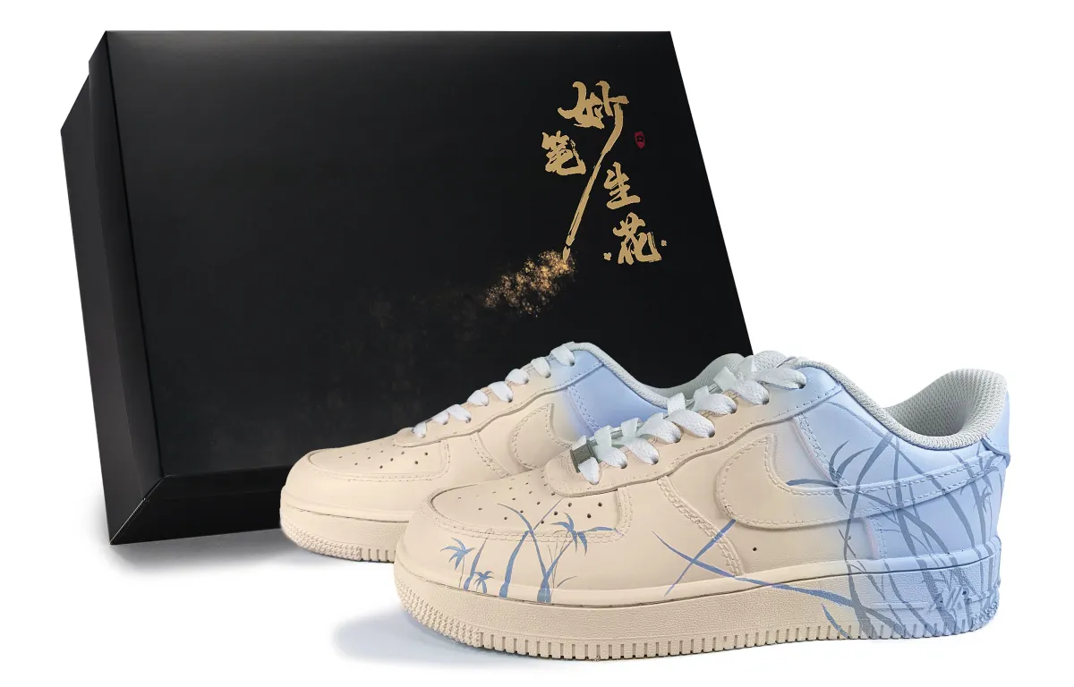 Nike Air Force 1 Wondrous Brush Blossoms, Misty Blue Veil Low top Skateboard Shoes Unisex Orange Blue