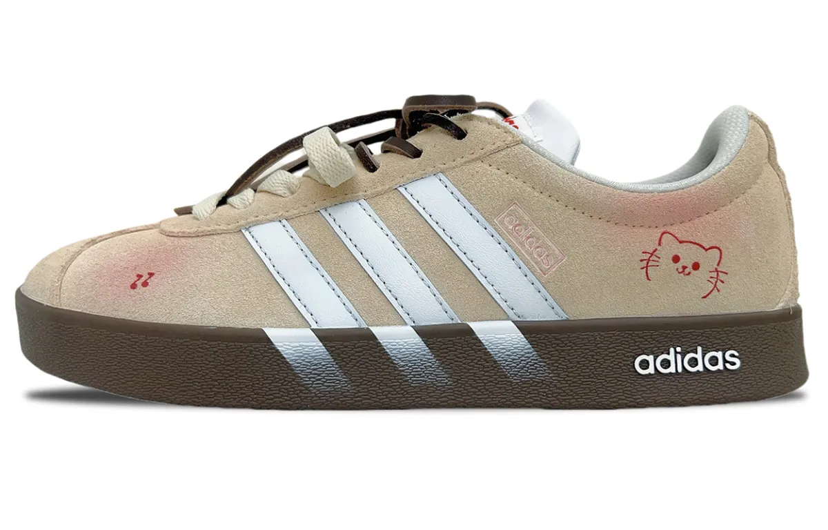Adidas VL COURT 2.0 Suede Cushioning Abrasion Resistant Low top Skateboard Shoes Unisex Apricot