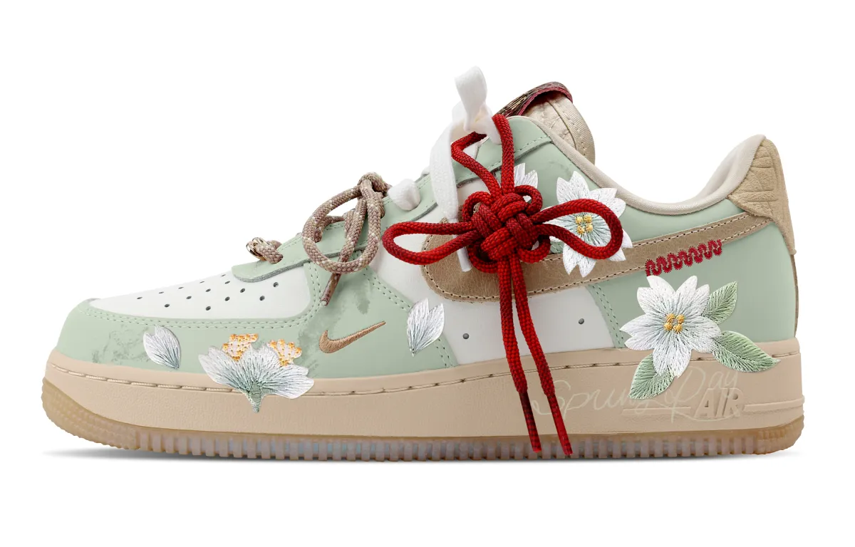 Nike Air Force 1 Spring Cherry Blossom Slip Resistant Abrasion Resistant Low top Skateboard Shoes Women's Light Green