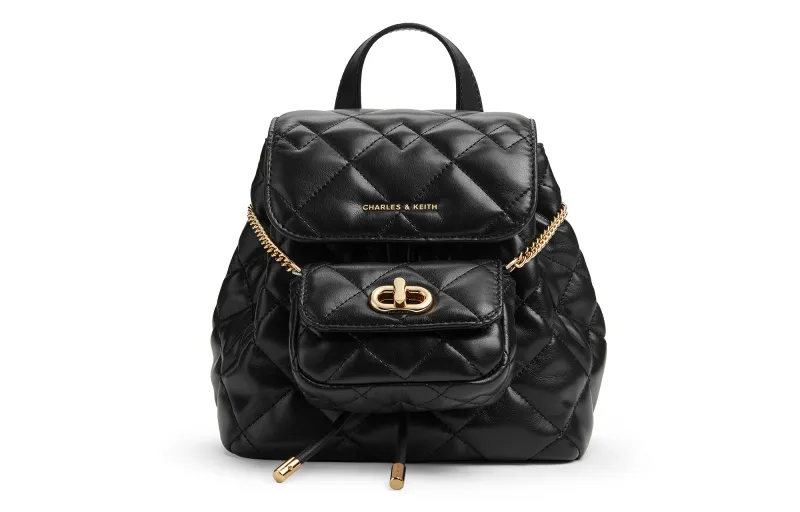 CHARLES&KEITH High quality universal soft polyurethane small multicoloured backpack with diamond pattern