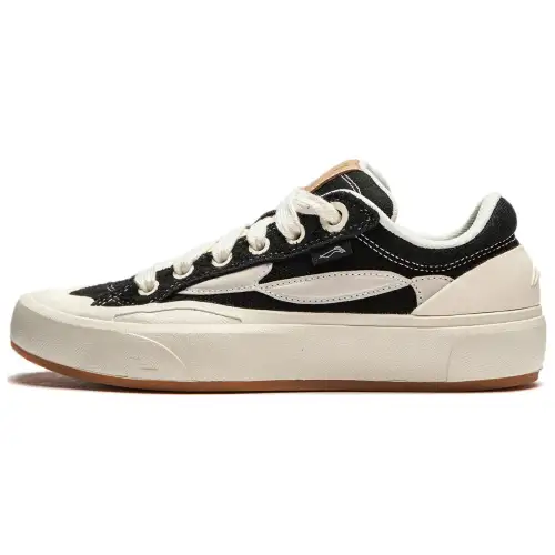 Li Ning Wave Fabric Abrasion Resistant Slip Resistant Low top Skateboard Shoes Women's Black White