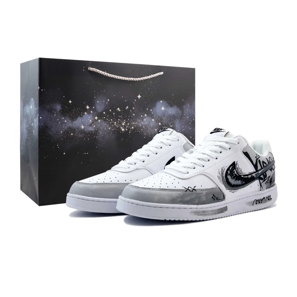 Nike Court Vision 1 Street Customer Abrasion Resistant Low top Skateboard Shoes Unisex Black White Gray