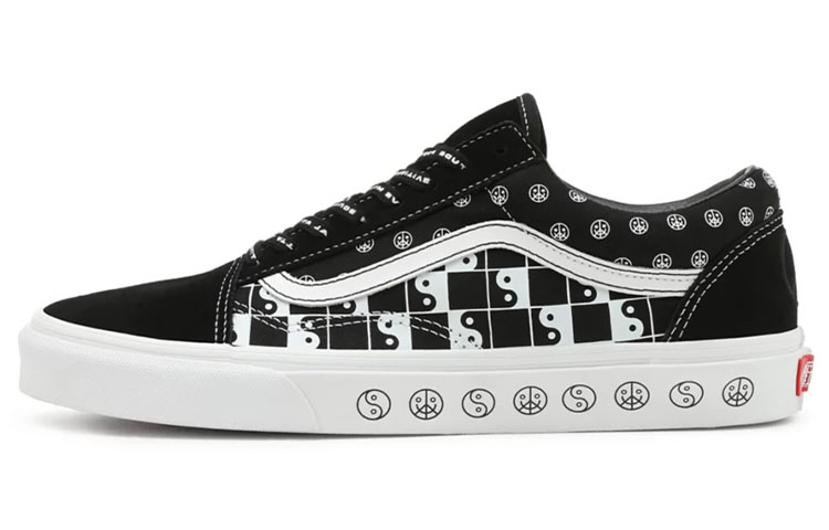 Vans Old Skool Bkwht Taiji Grid Wear Resistant Non Slip Low Top Casual Skate Shoes Unisex Black White
