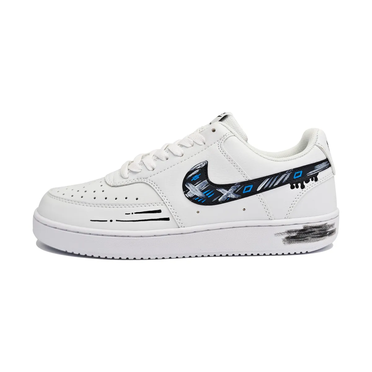 Nike Court Vision XO Leather Cushioning, Wear Resistant Low top Skateboard Shoes Unisex White Blue Black