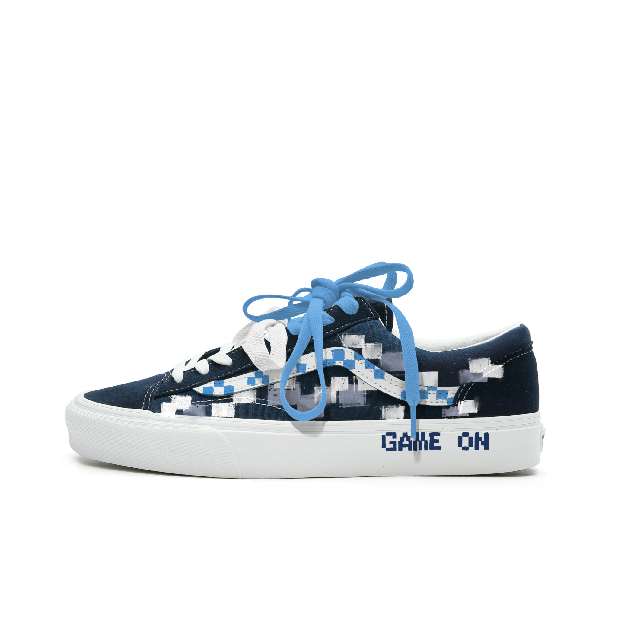Vans, fresh trend design fashionable universal low blue sneakers for men and women, custom-made, 36