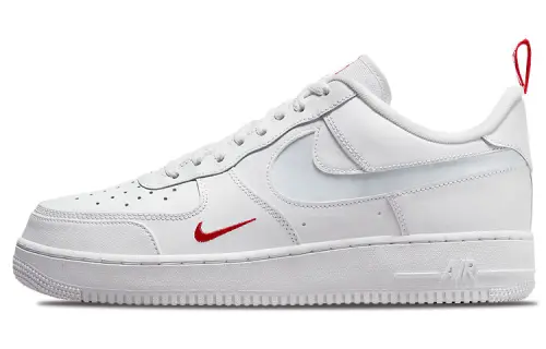 Nike Air Force 1 Low Cut Out Swoosh White University Red Metallic Silver