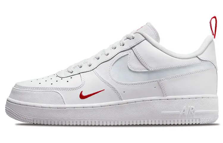 Nike Air Force 1 Low Cut Out Swoosh White University Red Metallic Silver
