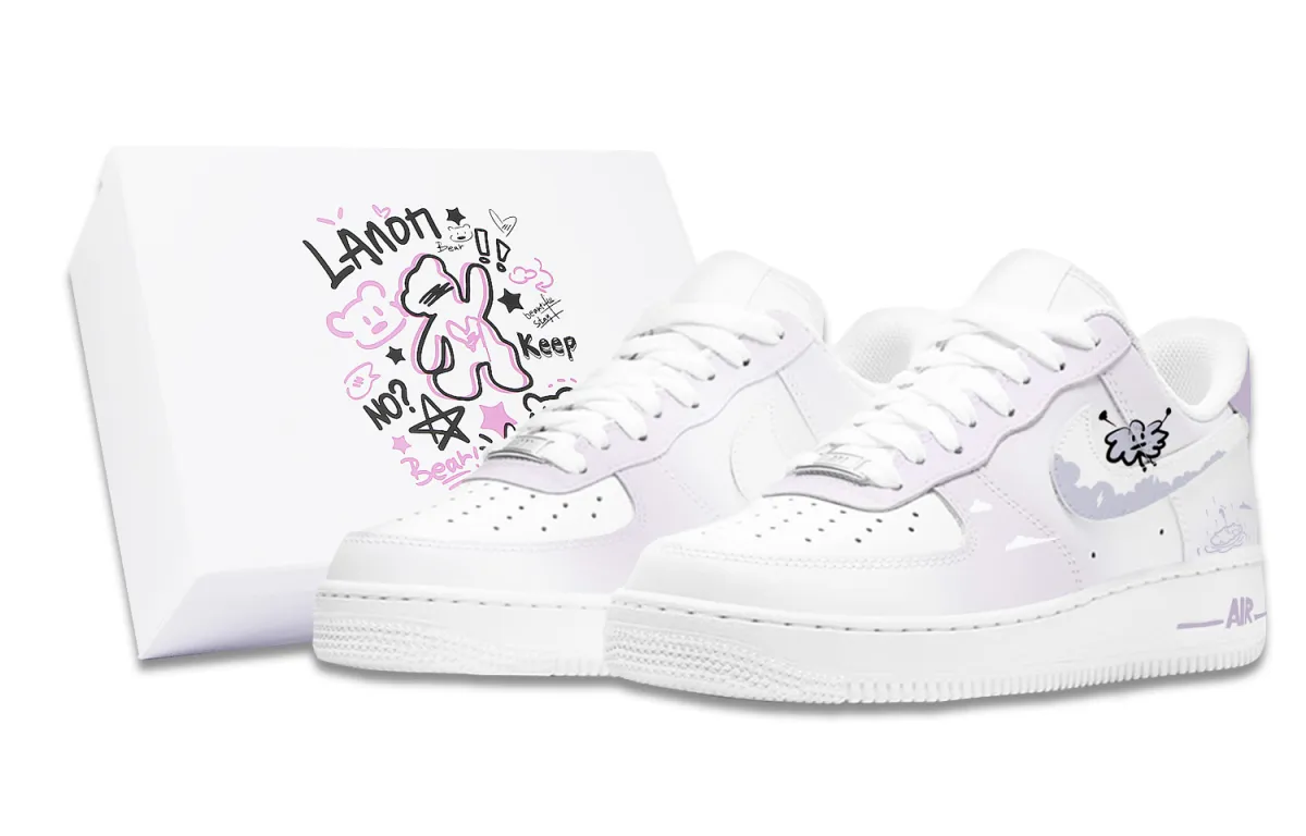 Nike Air Force 1 Purple Umbrella Slip Resistant Abrasion Resistant Low top Skateboard Shoes Women's Purple White