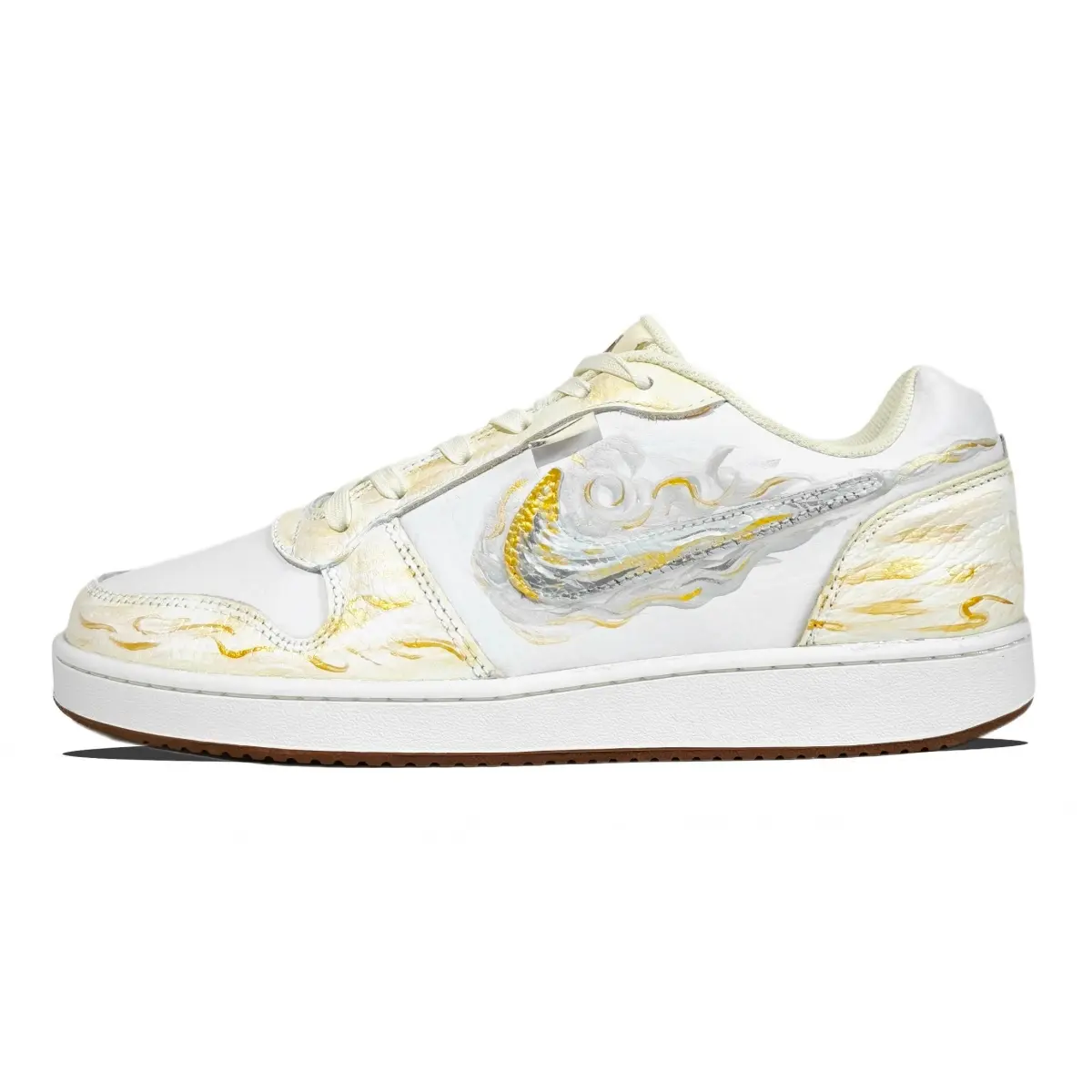 Nike EBERNON Gold Legend Leather Slip Resistant Abrasion Resistant Low top Skateboard Shoes Men's White Gold
