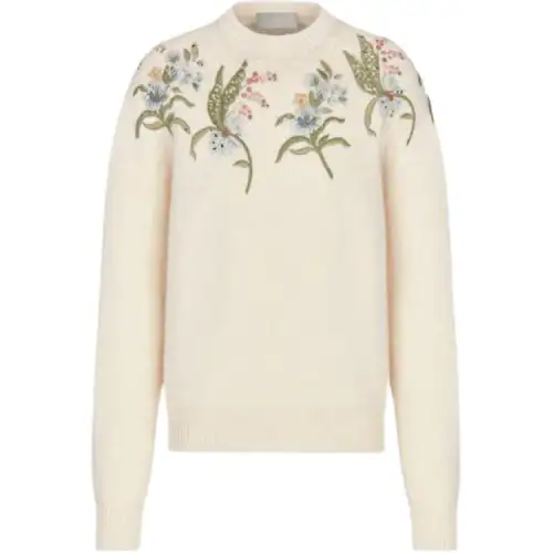 DIOR Sweaters Men's Ecru Crew Neck Moderate Other