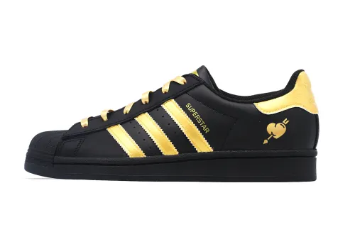 Adidas Originals SUPERSTAR Black Gold Heart Low top Skateboard Shoes Unisex Black Gold