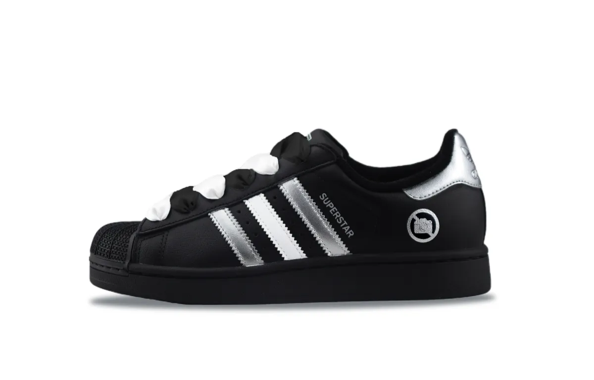 Adidas Originals Superstar 2 Abrasion Resistant Low top Skateboard Shoes Unisex Black Silver