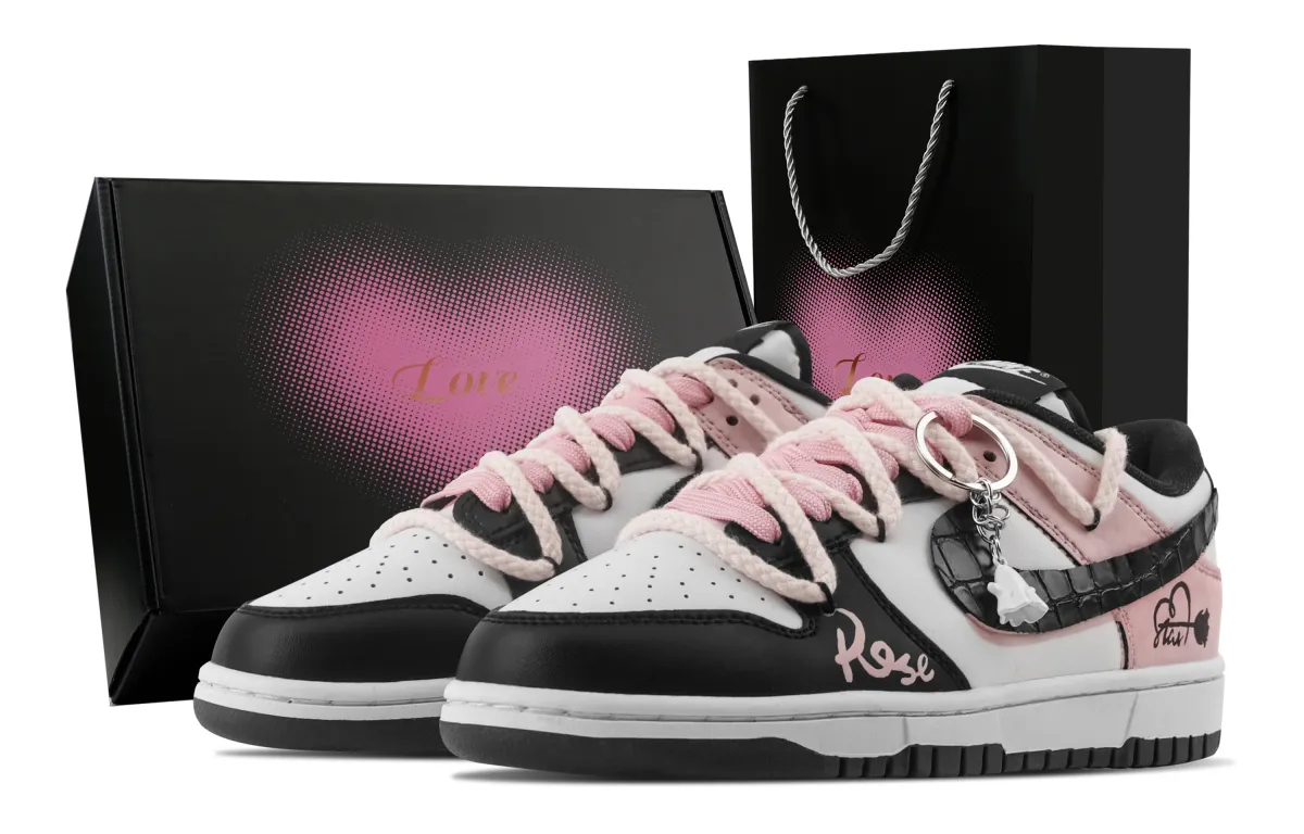 Nike Dunk Faded Star Soul Trail, Heart Box Abrasion Resistant Low top Skateboard Shoes Unisex Pink White Black