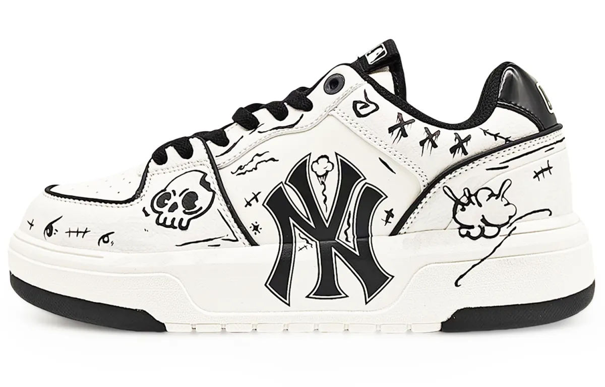 MLB Chunky Liner Abrasion Resistant Height Increasing Low top Skateboard Shoes Unisex Black White